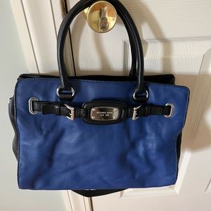Michael Kors Deep Blue & Black Large Leather Satchel